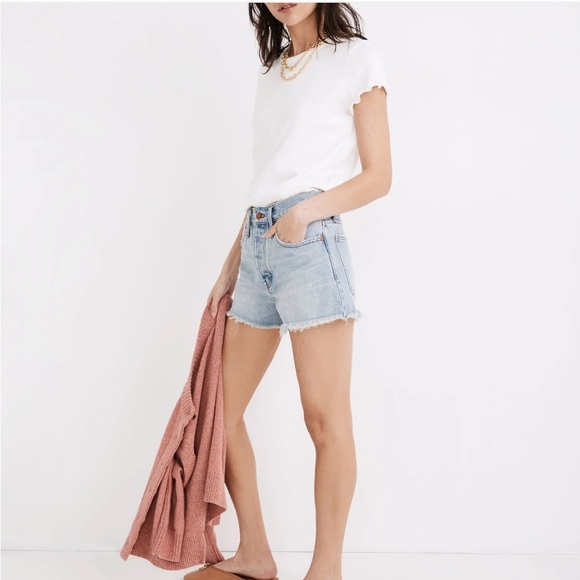 MADEWELL relaxed denim shorts light wash cutoff jorts mid-rise cotton size 28 - Picture 3 of 16